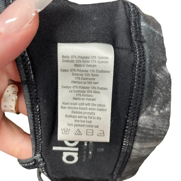 Alo Yoga Goddess Sports Bra Mesh Abstract Print Crisscross Gray Black Size Small - Picture 7 of 8